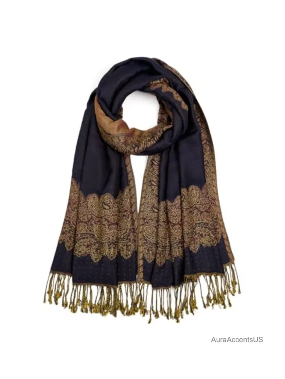 Paisley Pashmina Shawl Wrap Reversible Jacquard Fringe Festival Scarf